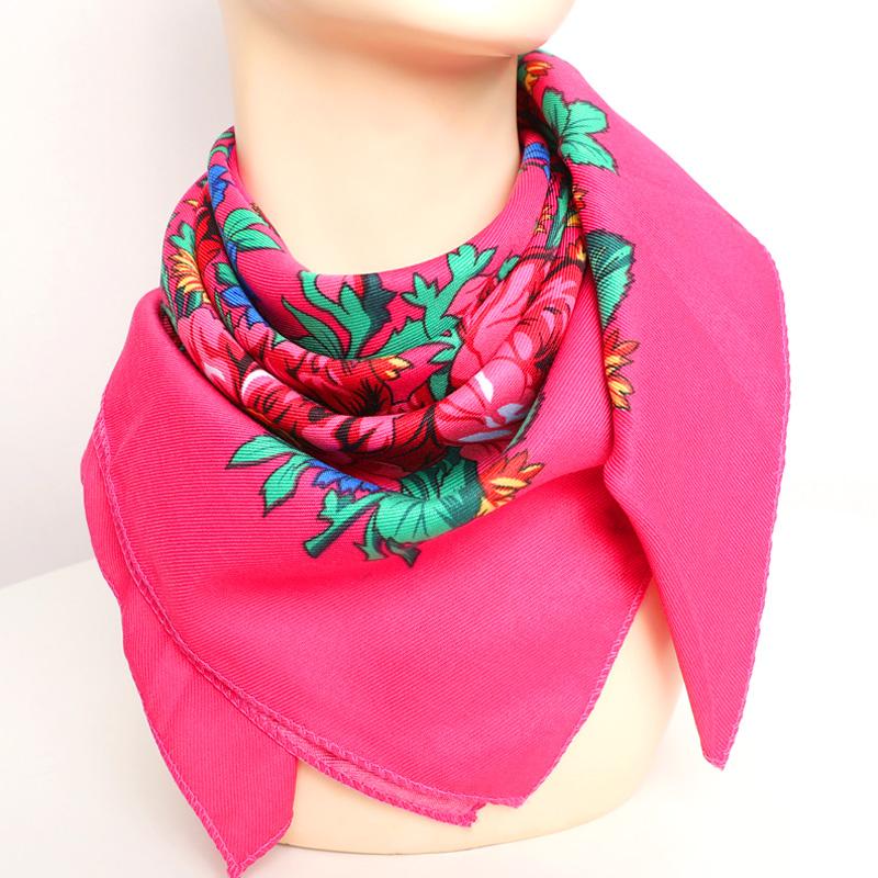 Damen Kopftuch Hijab Kopftücher Blumendruck Taschentuch Schal Quadratischer Schal Retro Ethnisch KTB rose rot