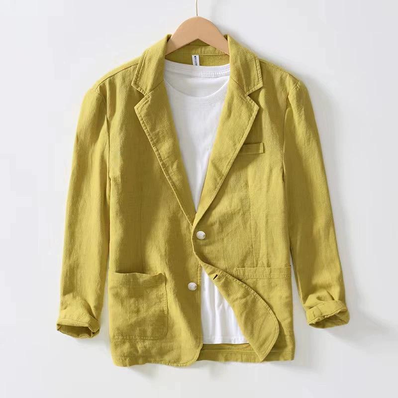 Herrenanzug Casual Einlagige Jacke Unifarben Baumwolle Leinen Casual Mode Herrenoberteil 2XL