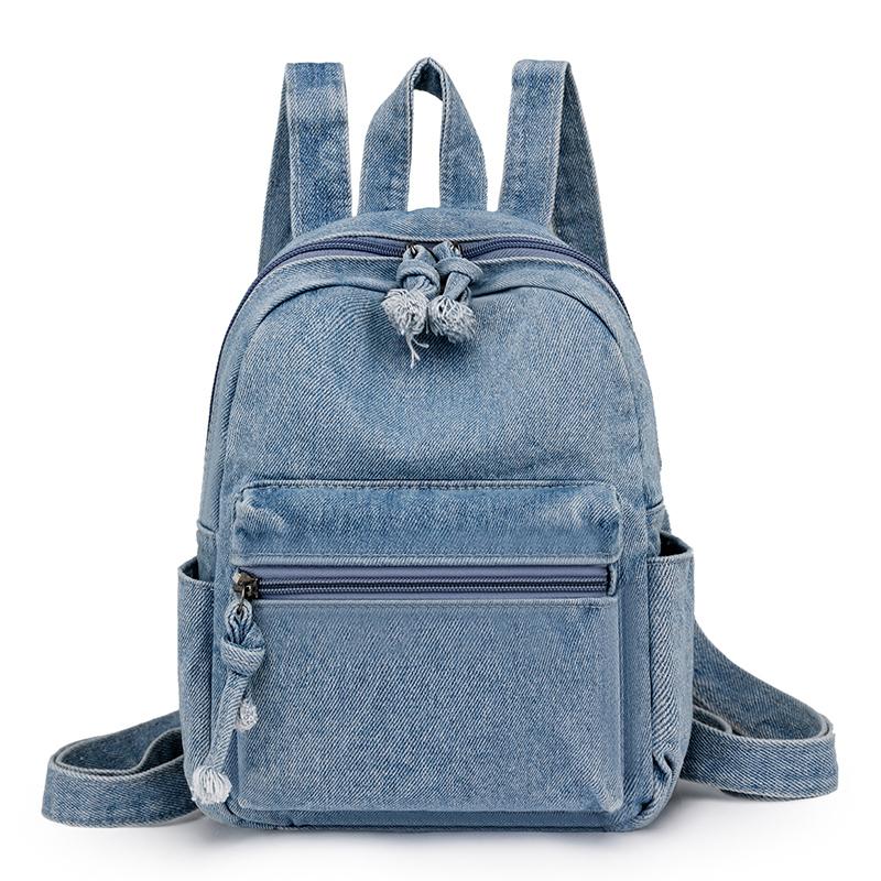 Denim Tasche Damen Rucksack Student Schultasche Herren Kleiner Rucksack hellblaue
