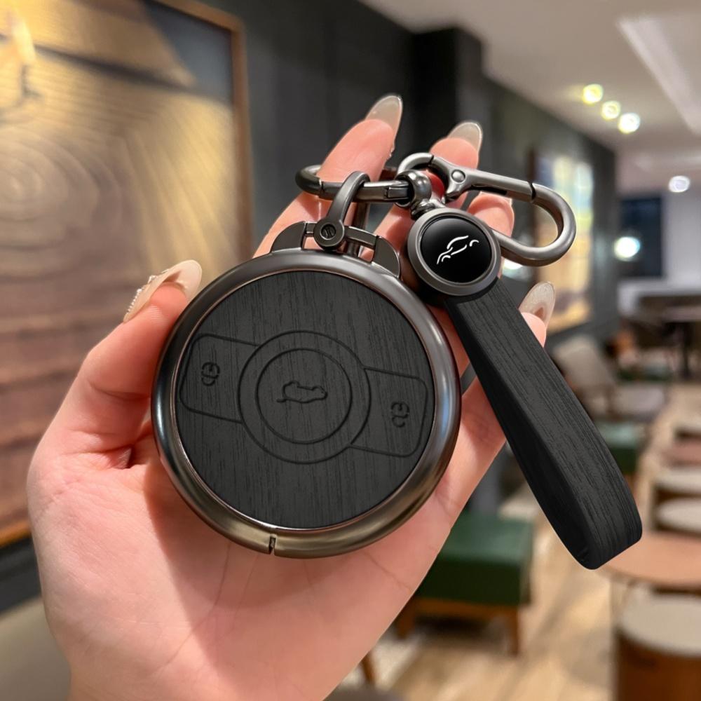 Mode Metall Leder Auto Fernbedienung Schlüsselhülle Fob Abdeckung Halter Schale für Mercedes Benz SMART Fortwo 1 BRABUS Keyless Protector Autozubehör schwarz