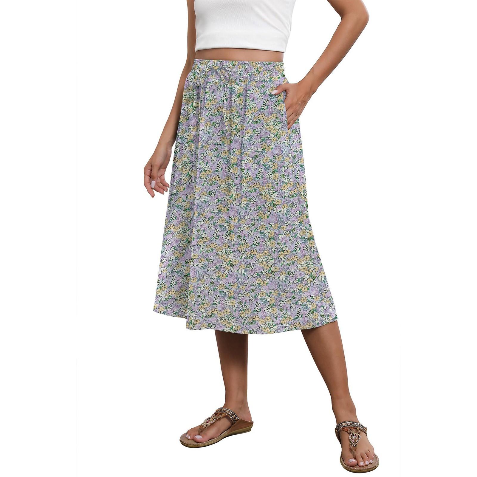 Fließender Rock in Midilänge, elastischer A-Linien-Rock mit hoher Taille und Taschen für Damen, trendiger Rock L