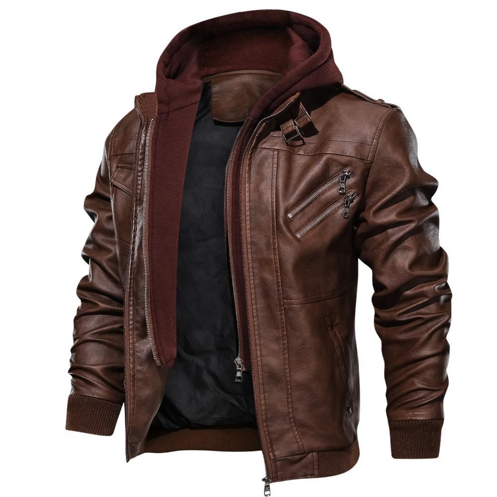 Herren Lederjacken Herbst Casual Motorrad PU Jacke Biker Ledermantel Markenkleidung Schlanke Business Lederjacke L kaffeebraun