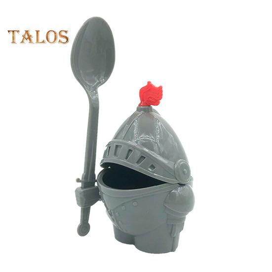 Eierbecherhalter für gekochte Eier, Ritter-Design, leicht zu reinigen, wiederverwendbarer Eierhalter aus Hartplastik mit Löffel, Kinderspielzeug A