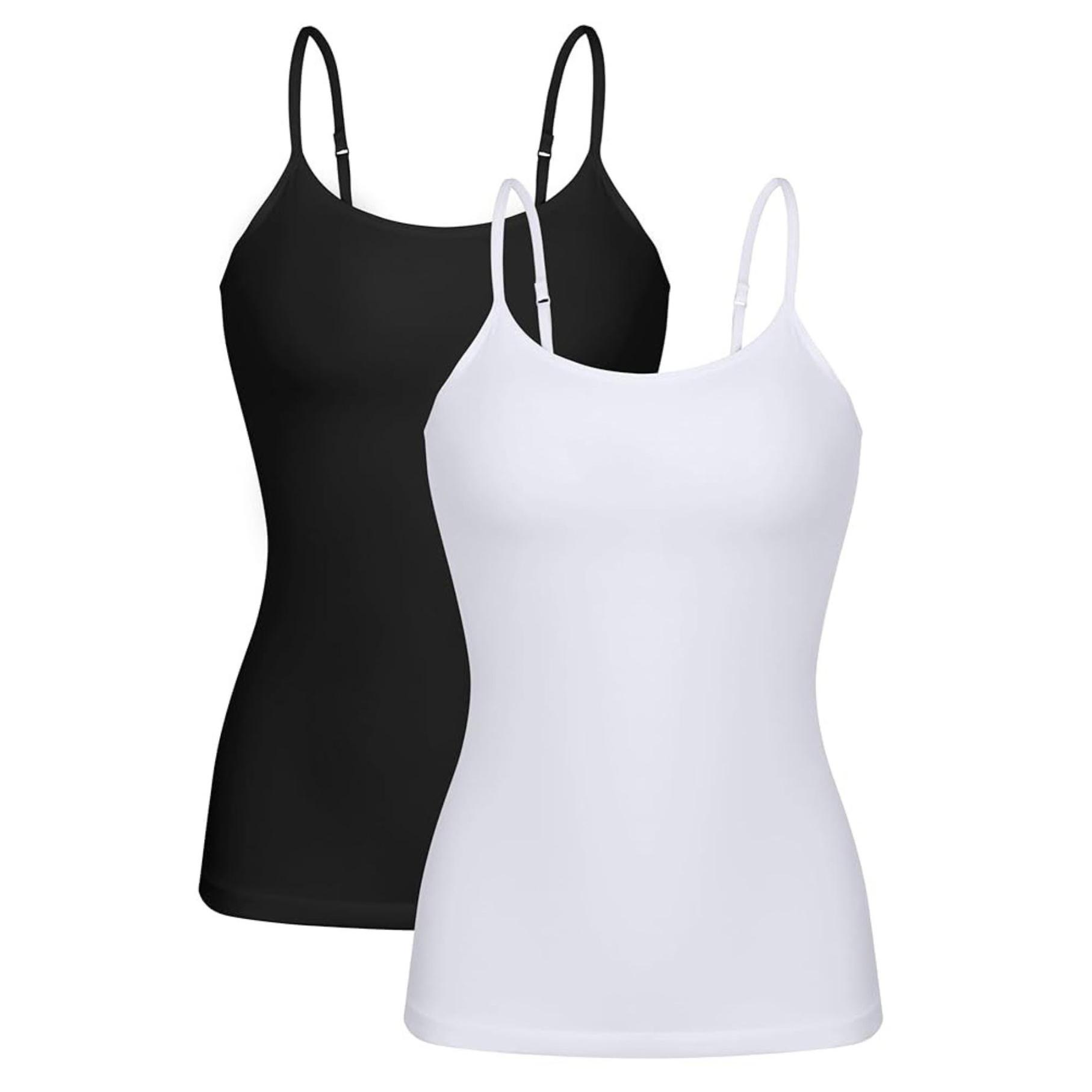 Charmleaks Damen-Unterhemd aus Baumwolle, Damenunterwäsche, Nachtwäsche, Unterwäsche, Hebe-BH, solides Basic-Tanktop, 2er-Pack XXL weiß/schwarz