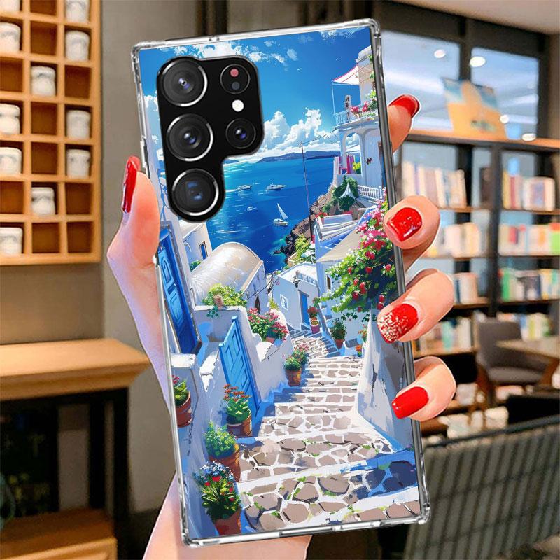 Griechenland im Sommer Santorini Handyhülle für Samsung Galaxy S26 S25 Edge S24 Ultra S23 S22 Plus S21 S20 FE Weiche Hülle Galaxy Samsung S24