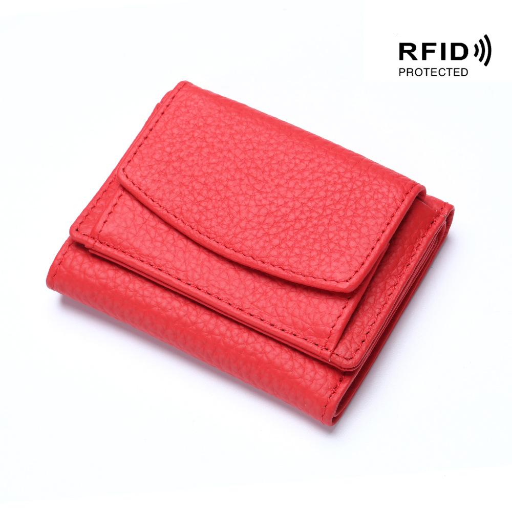 Damen-Geldbörsen und Geldbörsen aus echtem Leder, modische kleine Geldbörse mit Mini-Münzfach, RFID-blockierende Geldbörse rot