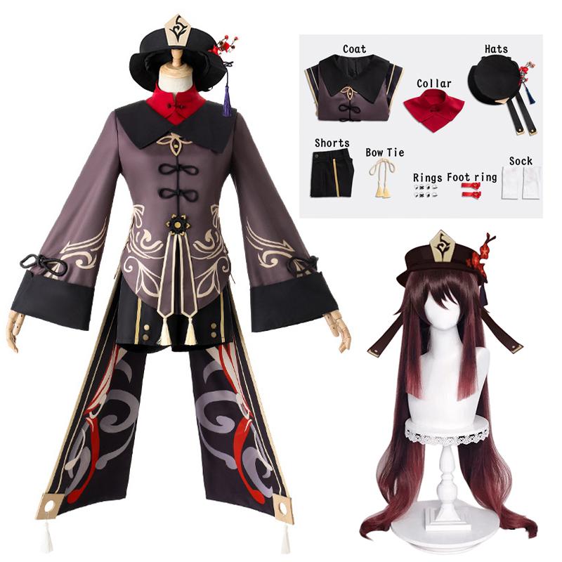 Hutao Cosplay Hutao Cosplay Kostüm Hu Tao Chinesischen Stil Kleidung Uniform Perücke Halloween Party Kleidung Kostüme XL-(Suit+Wig)