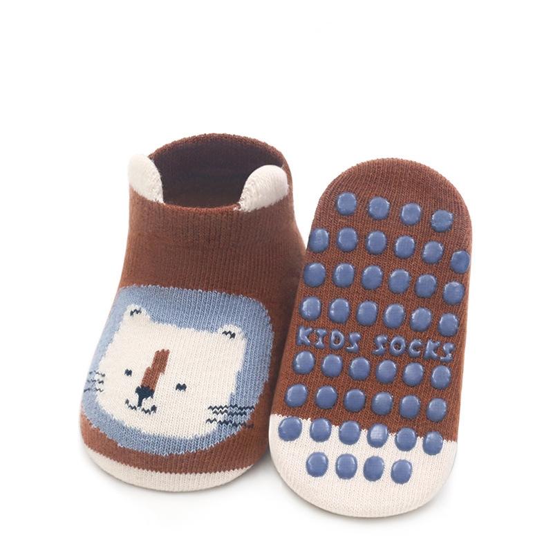 Baby Socken Kleinkind Mädchen Jungen Socken Anti Rutsch Neugeborenen Socken Für Mädchen Jungen Herbst Winter Dicke Warme Weiche Cartoon Druck Kindersocken M(1-3Y) braun