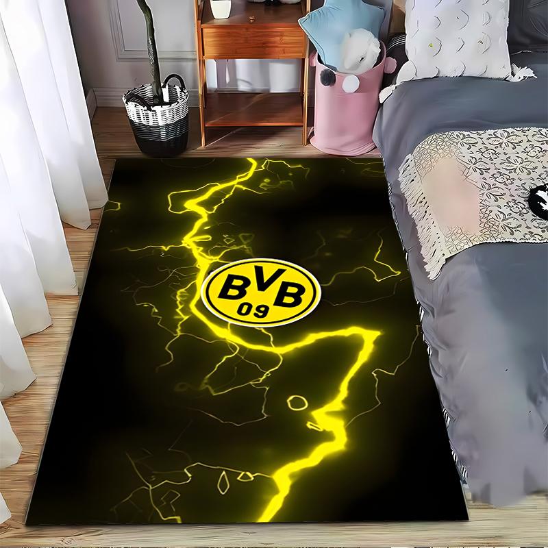 Gelber Blitzmuster-Teppich mit BVB 09 Logo-Design, Schwarzes Thema Geeignet für die Verwendung als Antirutsch für Wohnzimmer, Schlafzimmer, Sofas 120x160cm( 47x62in )