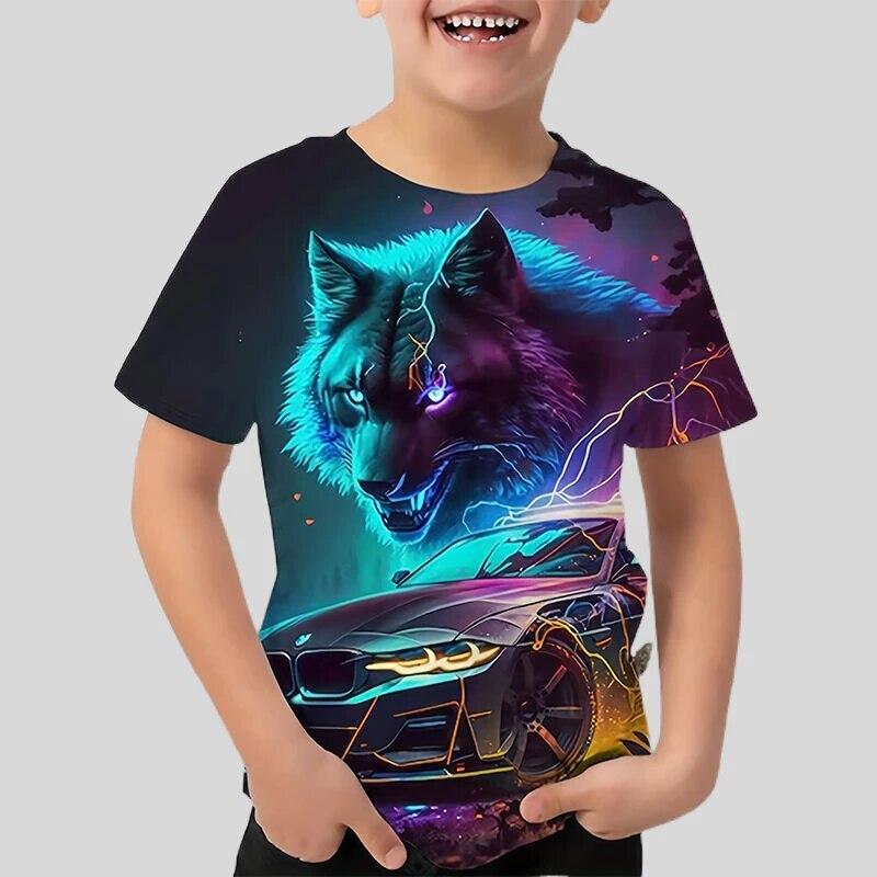 Sommer Kinder Kleidung 3D Wolf Und Warenkorb Gedruckt Cartoon T-shirt für Junge Tier T Shirt Jungen Mädchen Tops Tees kinder Kleidung 140