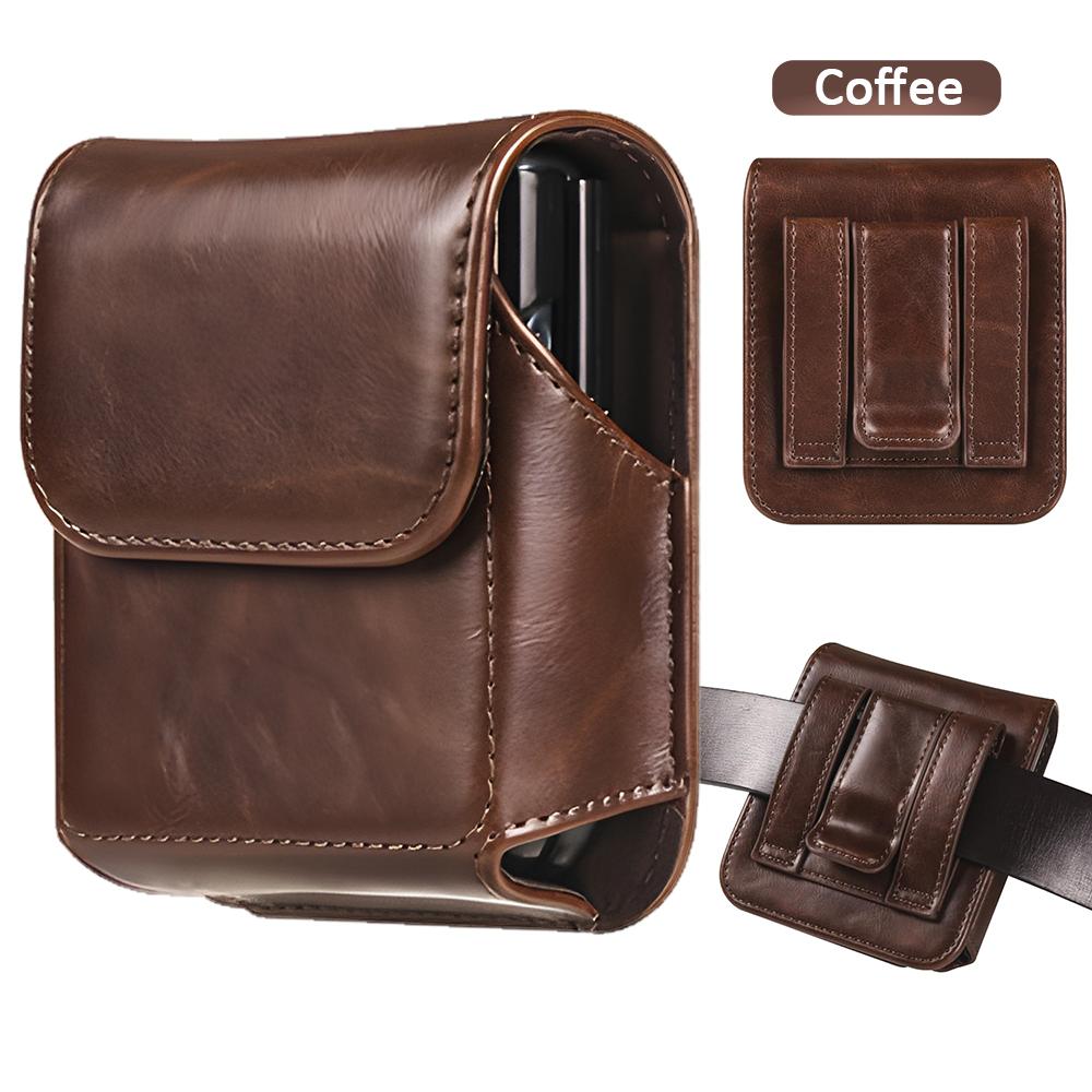 Handytasche aus echtem Leder für Samsung Z Flip 6 5 4 3 5G Herrenholster Gürtelclip-Abdeckung Hüfttasche für Moto Razr 40 Ultra P50 Pocket Universal kaffeebraun