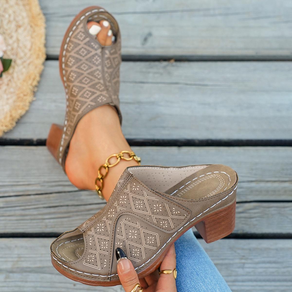 Übergrößen Schuhe für Damen 36-43 Sommer 2026 Damen zum Hineinschlüpfen Plateau Hoher Absatz Rutschfest Peep Toe Sandalen Damen Schuhwerk 42 khaki
