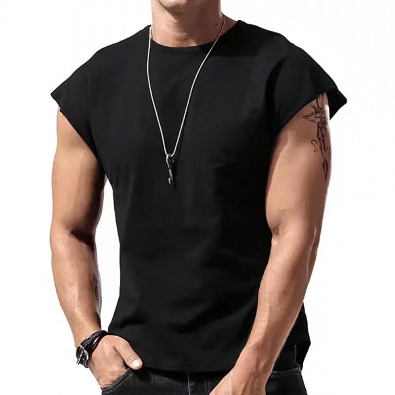 Herren Ärmelloses T-Shirt Herren Sommer Lose Tank Top Solide O Hals Weste Shirt Herren Top 4XL schwarz