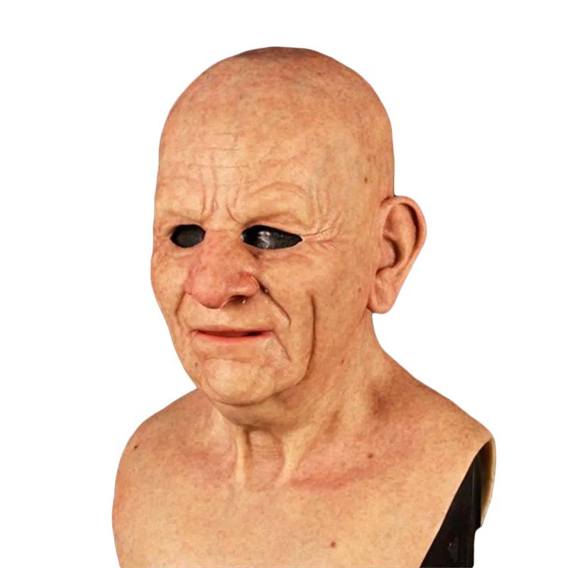 Maske für ältere Frauen und Männer, Faltenmaske für den ganzen Kopf, Gesichtsmaske für Opa/Oma, Teufel, Neuheitszubehör, Halloween-Party, Cosplay-Requisiten Old man-bald