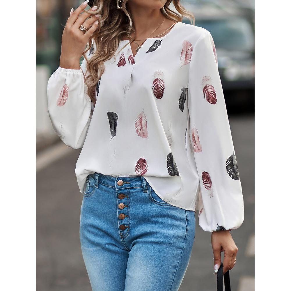 Frauen Kleidung Frühling Herbst V-ausschnitt Lose Fit Langarm T-shirts Feder Drucken Tops Casual Tees Shirts Frauen Shirts XXXL weiß