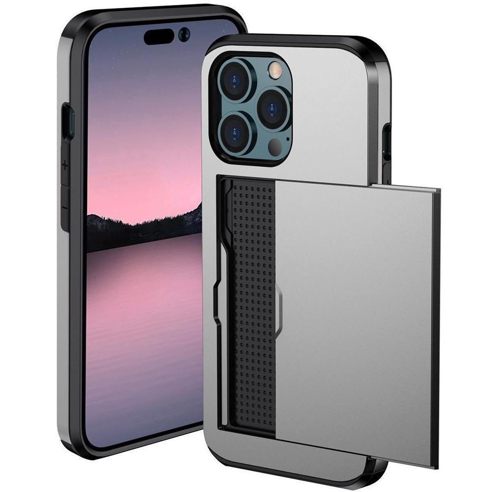 Stoßfestes Schweres Hartschalenetui mit Kartenfach für IPhone 16 Pro Max 15 Pro Max 14 Pro Max iPhone 11 Pro Max grau