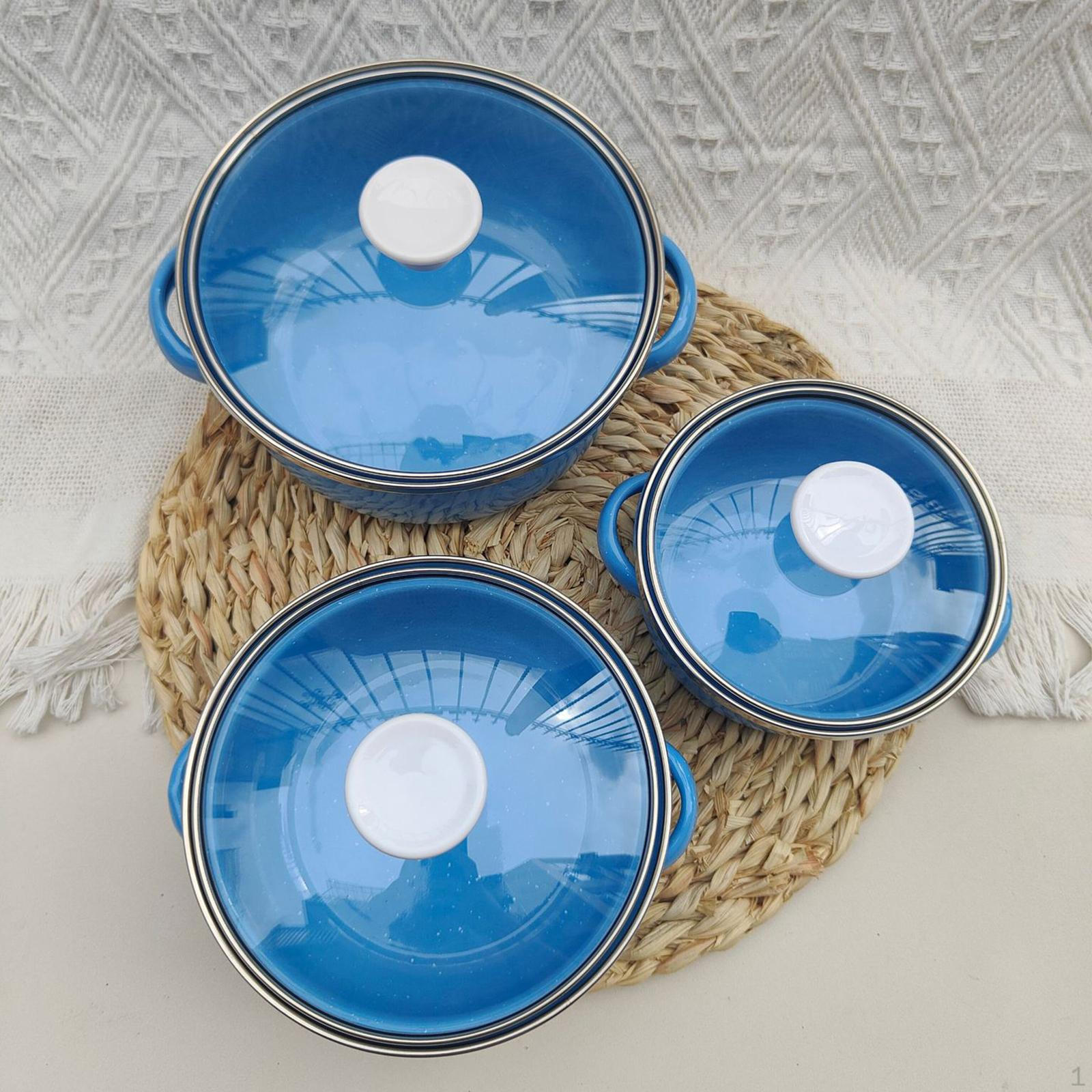 3-teiliges Emaille-Mini-Topf-Set für Küche, Babynahrung, Heimdekoration, tiefe Geschenke, Kochgeschirr hellblaue
