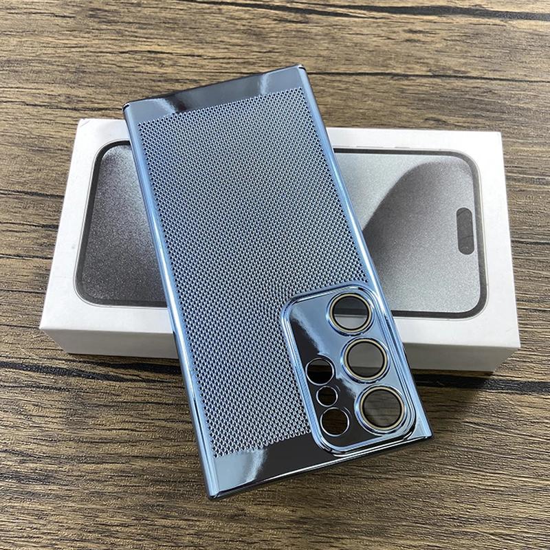 Luxuriöse Wärmeableitungs-Telefonhülle für Samsung Galaxy S25 S24 S23 S22 S21 S 24 Ultra Plus, galvanisierte Kühllinsenschutzabdeckung For Samsung S23 blau
