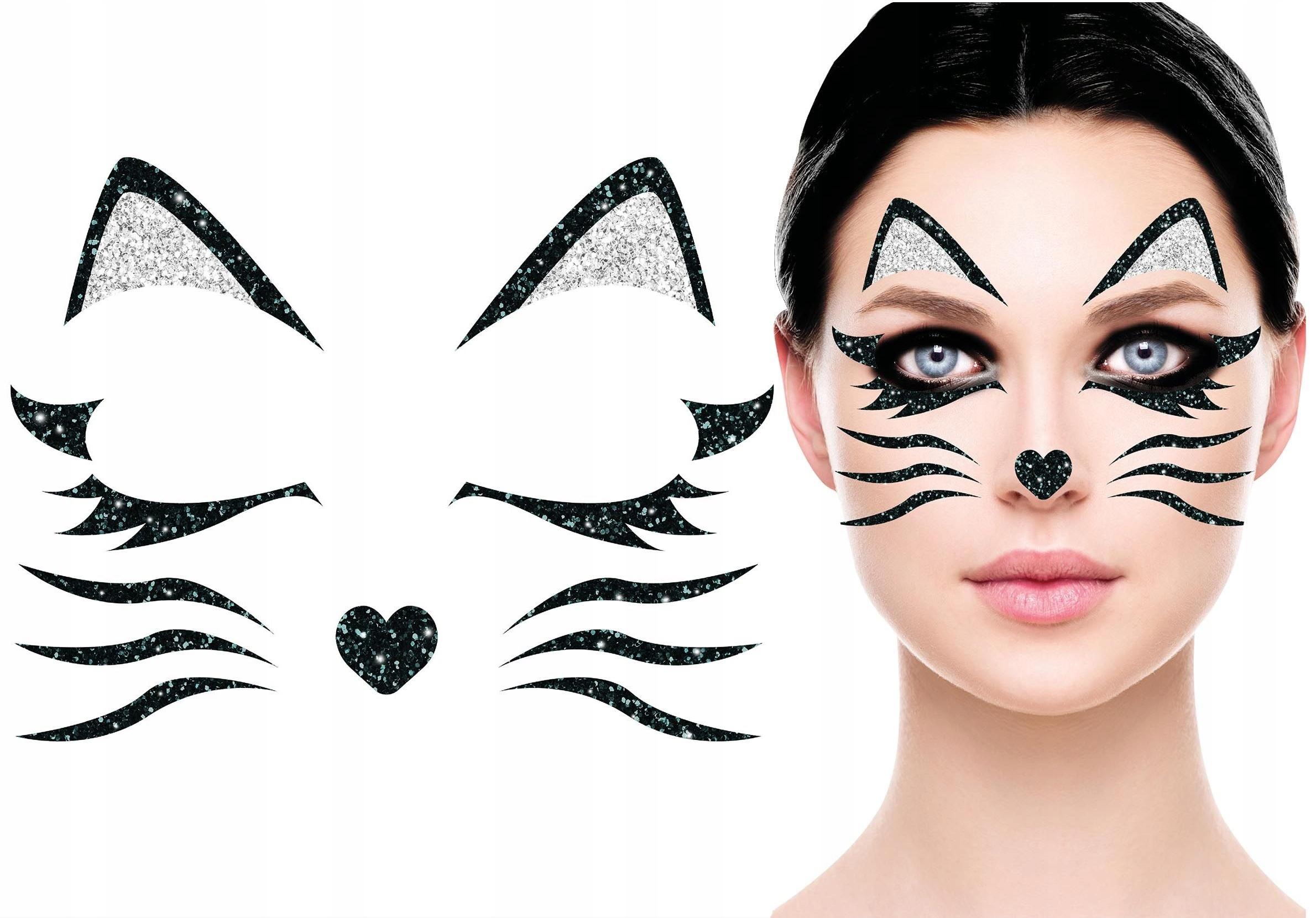 Glitzeraufkleber Dekoration für das Gesicht Katze Kätzchen Cat Makeup Halloween Karneval
