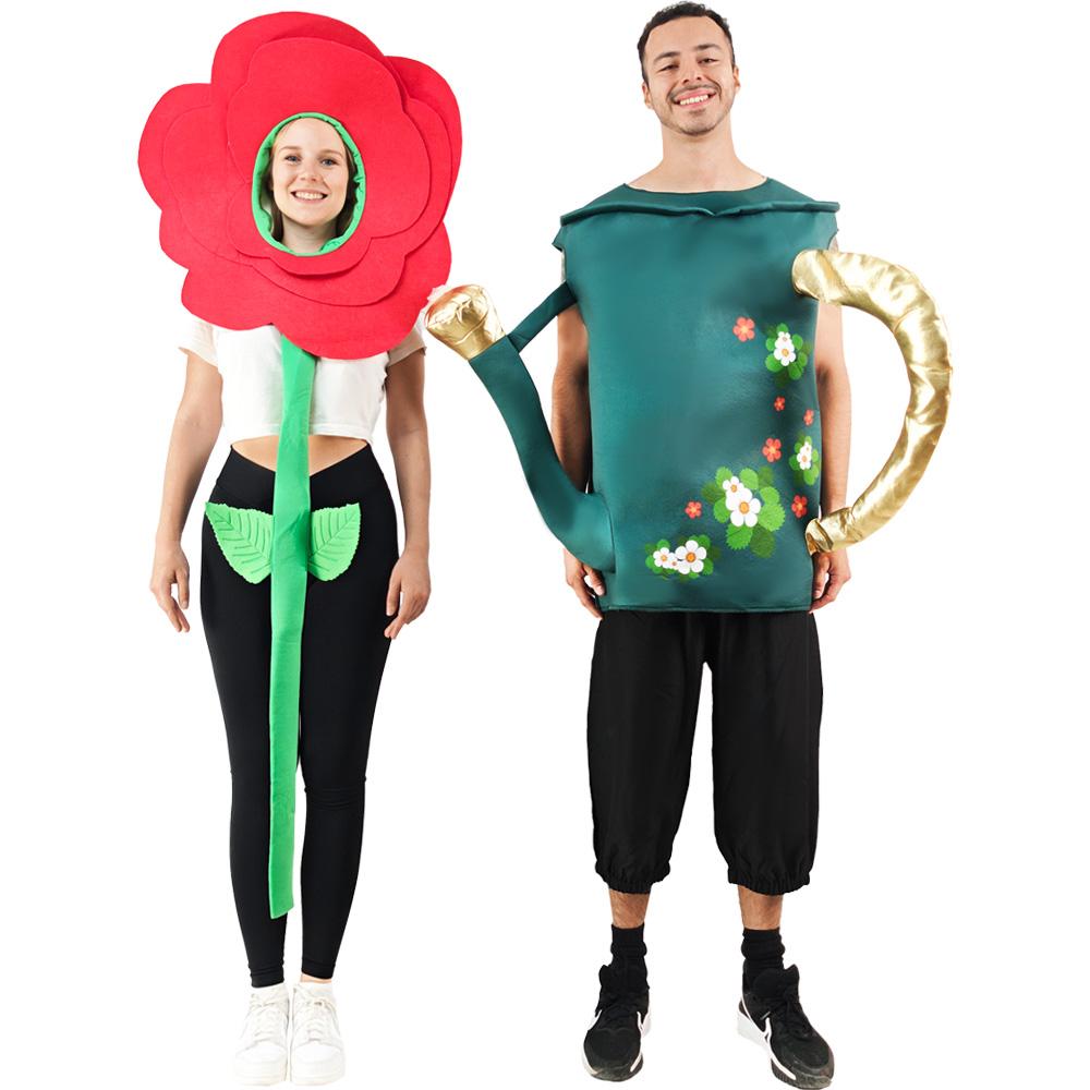 2 Stück Paare Erwachsene Gießkanne und Blume Anzug Halloween Kostüme Frauen und Männer Gartengeräte Party Cosplay One Size