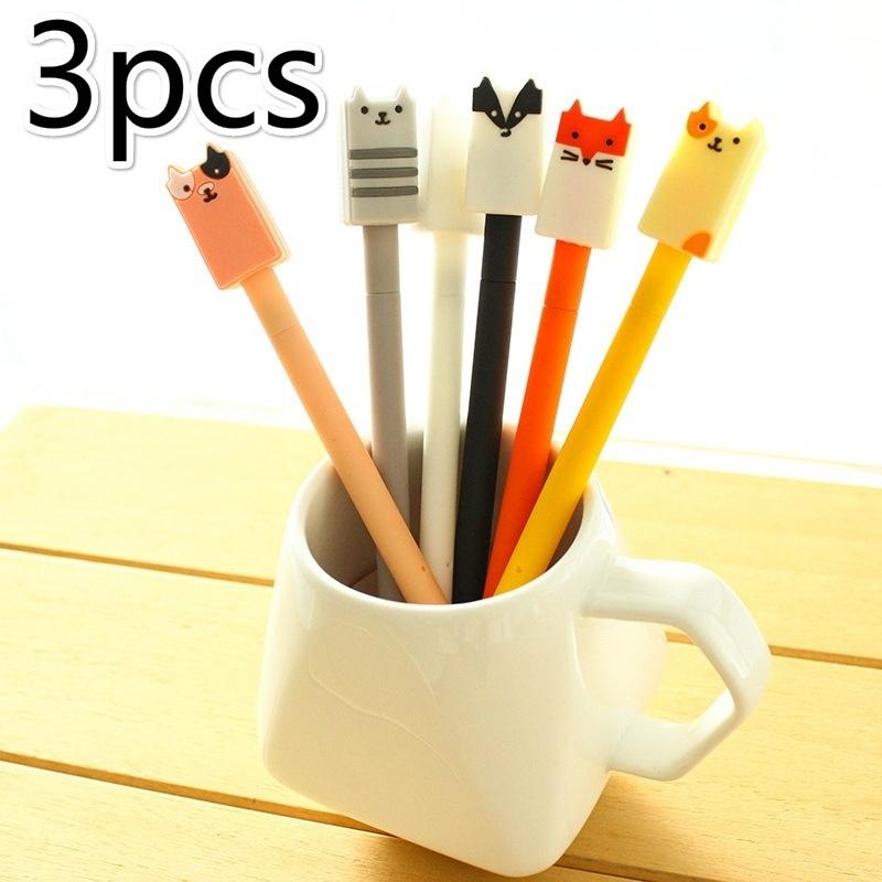 3 Stück/Los Niedliche Stifte Cartoon Tier Gel Tinte 0,5 mm Kugelschreiber Katze Hund Schreibwaren Büro Schulbedarf Gel