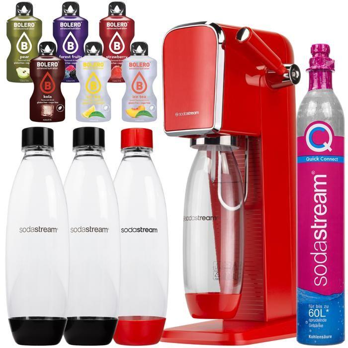 Sodastream - Art Rot - Pack 3 Flaschen 1L + Quick Connect Zylinder + 6 Bolero Aromen Zuckerfrei schwarz