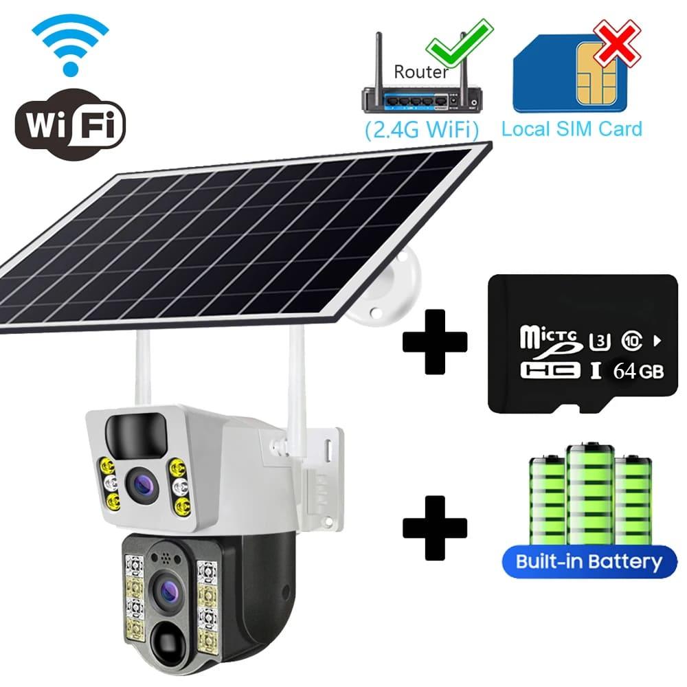 2024 neue Solarkamera 4G SIM-Karte/WLAN-Überwachung im Freien 4K 8MP HD 360 Wireless Low Power Batterie CCTV-Sicherheitsschutz IP-Kameras WIFI Cam 64GB Card