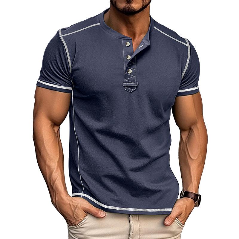 Kurzärmelige Henley-Shirts für Herren, Sommer-T-Shirts mit Knopfleiste, lässiges Basic-T-Shirt, einfarbige T-Shirts, weiche und bequeme Oberteile, klassische Passform, T-Shirt für Männer M dunkelblau