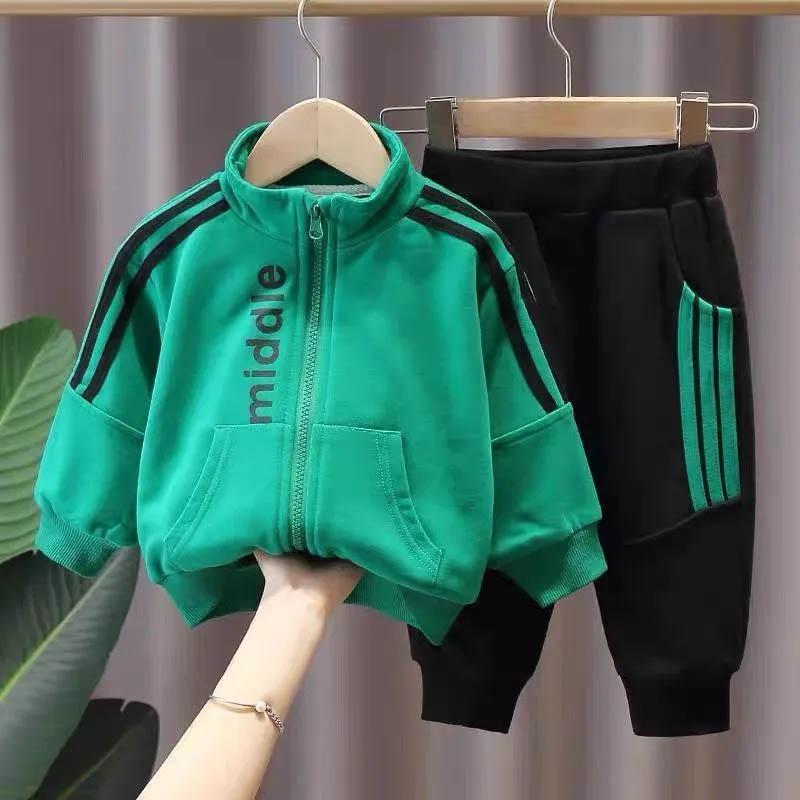 Kinderkleidung Jungen Frühling und Herbst Kleidung Anzüge Baby mittlere und kleine Kinder Frühling Reißverschluss Jacke Hosen Zweiteilige Mode Niedliche Sportbekleidung 120