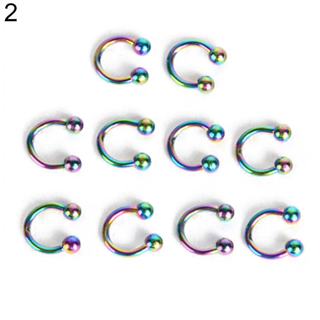 10 Stück Edelstahl Hufeisen Bar Lippe Nase Septum Ohrring Ohrstecker Body Piercing 8 mm bunt