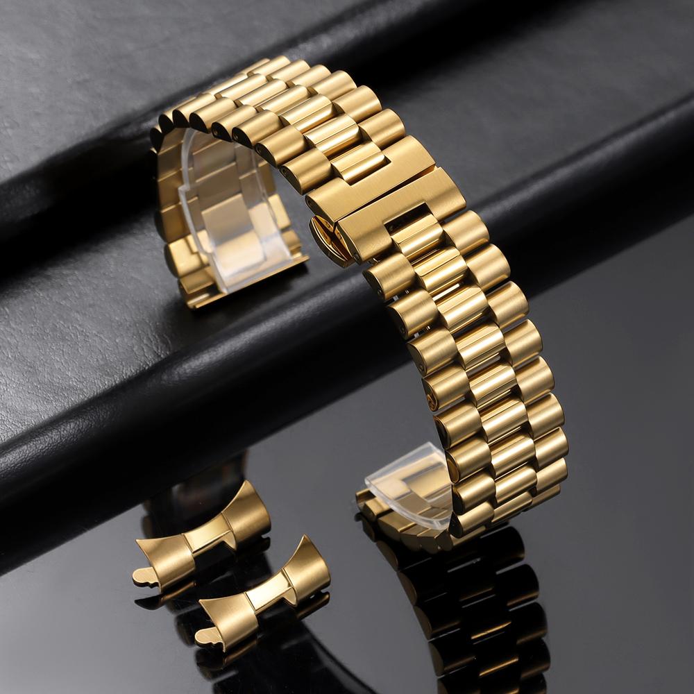 Massives Edelstahl-Uhrenarmband 10/12/13/14/16/17/18/19/20/21/22mm Armbänder für Rolex für Tissot Armband mit gebogenem Anschluss 18mm gold