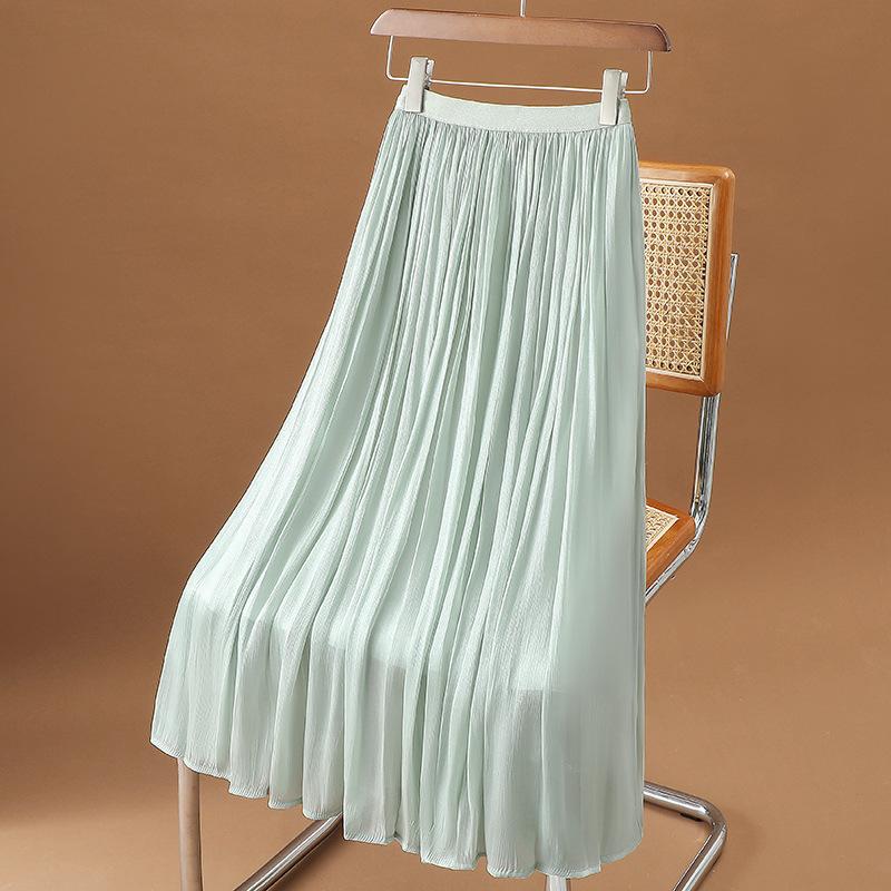 Damen Sommer Mode Streamer Chiffon Rock Milch Perlmutt Rock Temperament Plissee Rock XS hellgrüne