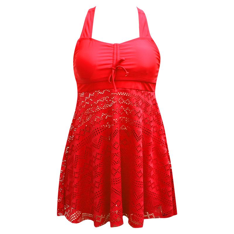 Plus Size Zweiteilige Badeanzüge Bademode Damen Soild Color Sommer Badeanzüge Tankini Beachwear Bikini Swimdress M rot