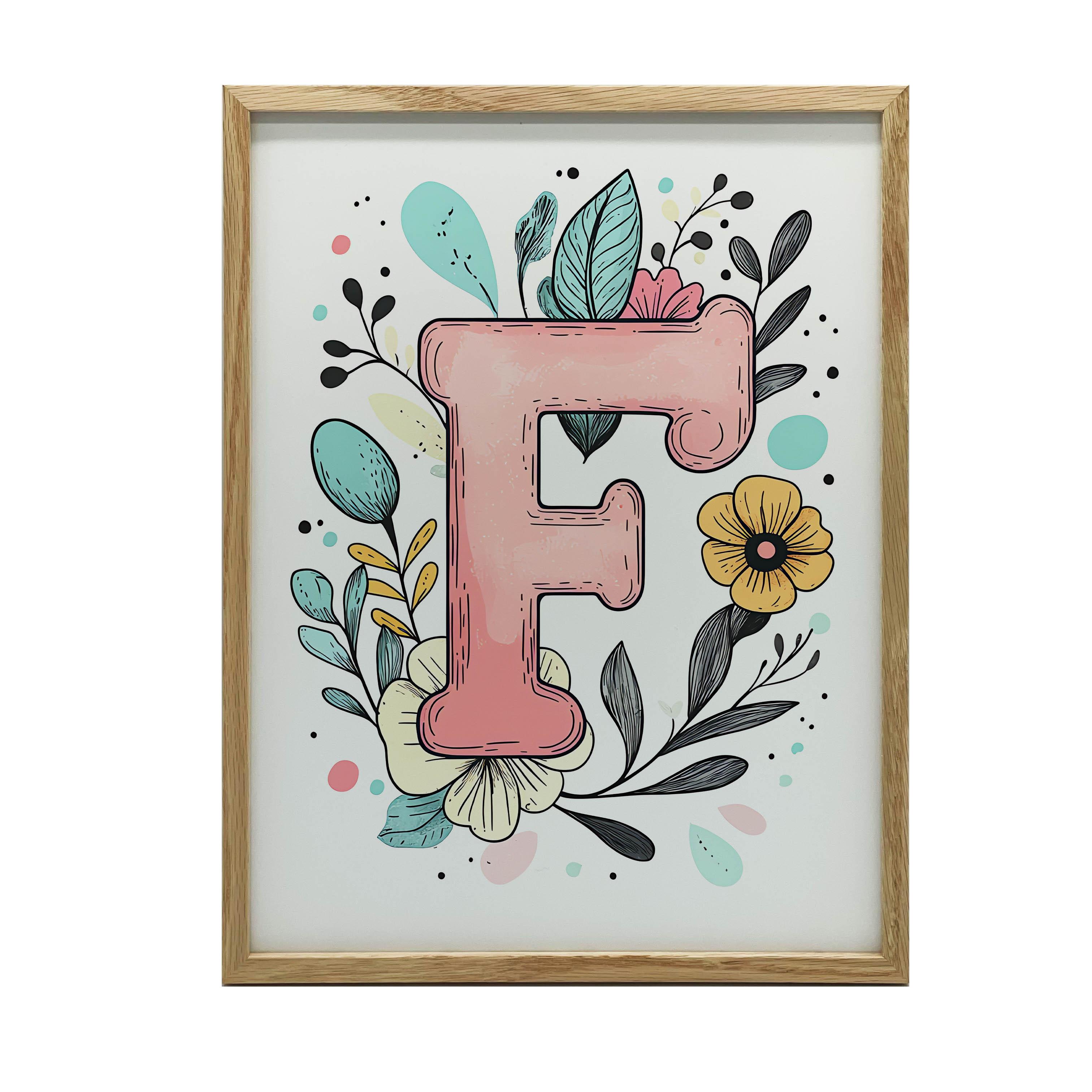 Poster mit dem Buchstaben  F  mit bunten Blumen Poster mit dem Buchstaben  F  mit bunten Blumen, 40x50 cm, ohne Rahmen, mattes Papier 230 g/m² 46