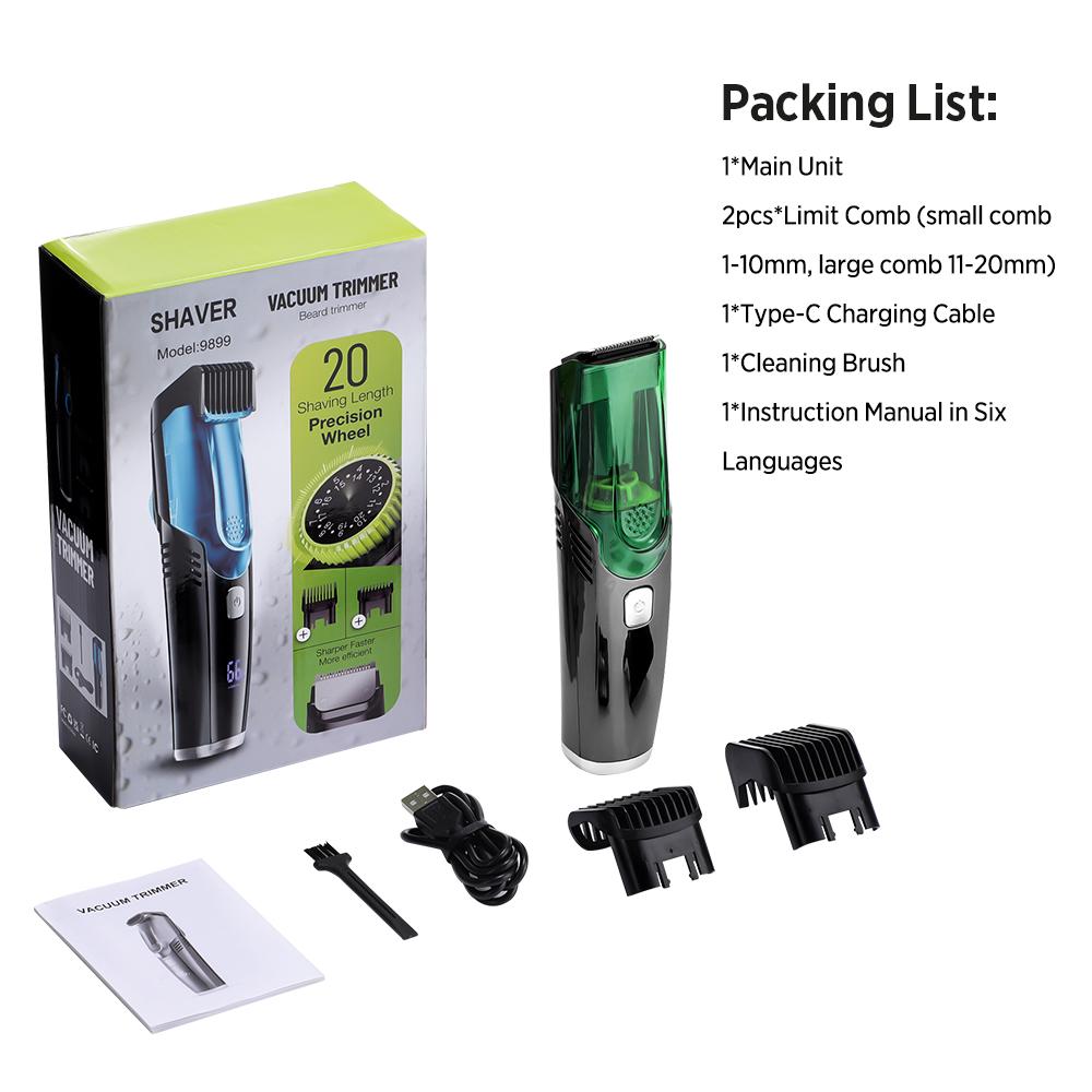 Kabelloser Herren Bartschneider Elektrorasierer IPX6 Wasserdicht Eingebauter Vakuumsauger Haarschneider für Schnurrbart Koteletten Pflegeset grün