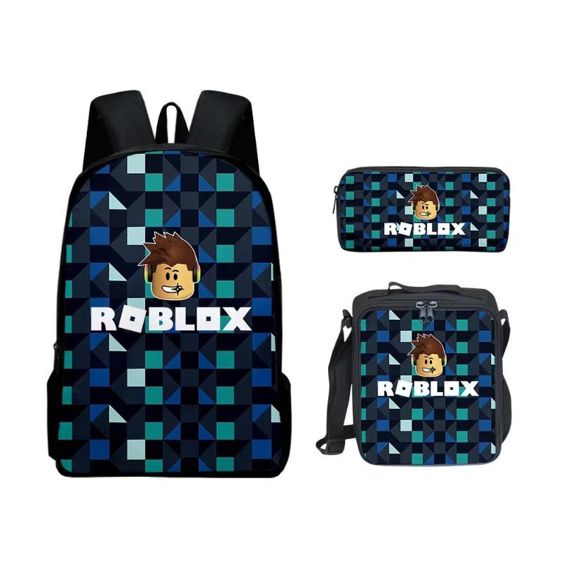 roblox dreiteiliges Schülertäschchen Cartoon-Animation Essensbeutel große Kapazität verschleißfest atmungsaktiv Schultasche Wirbelsäulenschutz Schultasche School bag