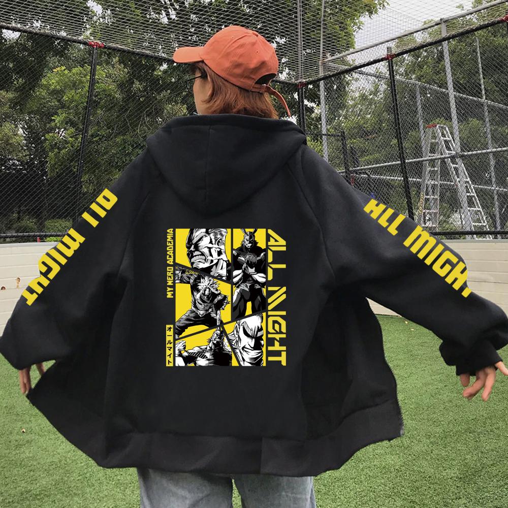 All Might Print Kapuzenpullover Anime My Hero Academia Hoodie Herren Damen Reißverschluss Jacken Lässiger Lockerer Pullover Harajuku Streetwear S gelb/schwarz