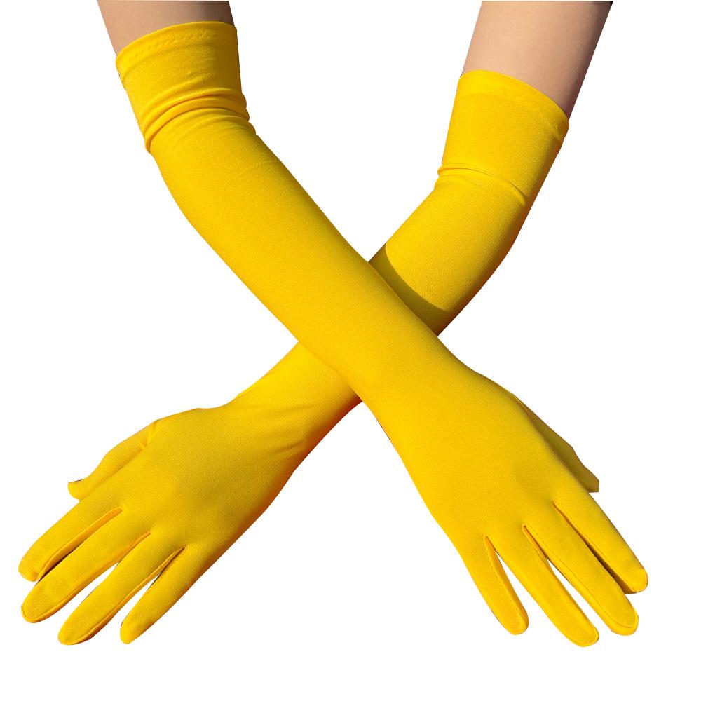 Solide Frauen Dance Party Bar Leistung Cosplay Lange Handschuhe Sonnencreme Milch Seide Elastizität Urlaub Prom Handschuhe gelb