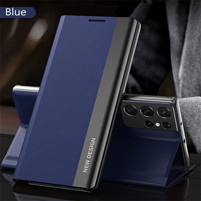 Magnetische Flip-Hülle für Samsung Galaxy S22 S23 Ultra S20 S21 Fe S8 S10 Plus Standabdeckung für Samsung Note 20 Ultra 10 Plus Hüllen S23 Plus blau