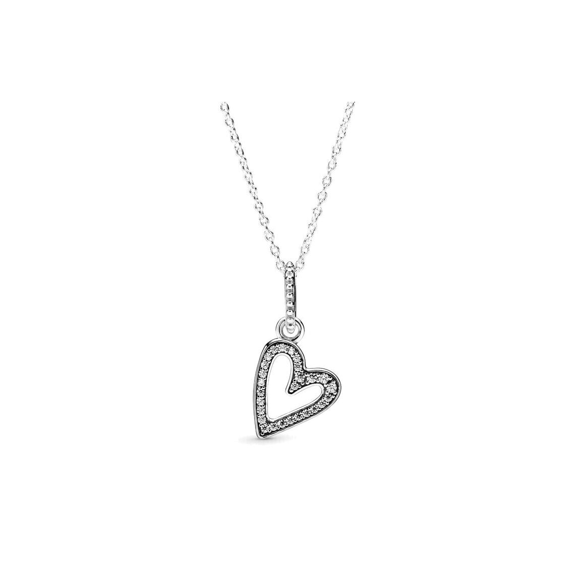 Pandora Herz Anhänger Halskette Mit Zirkonia Unisex Halskette Silber 398688C01-50 Box+Shopping Bag,Silver