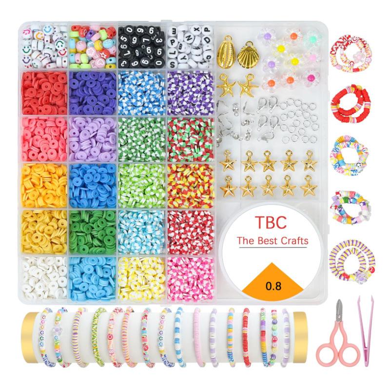 26er Gitter Böhmischer Stil DIY Weichkeramik Perlen Zubehör Schnur Armband Lose Perlen Septum Smiley Gesicht Perlen Weichkeramik Platten Set