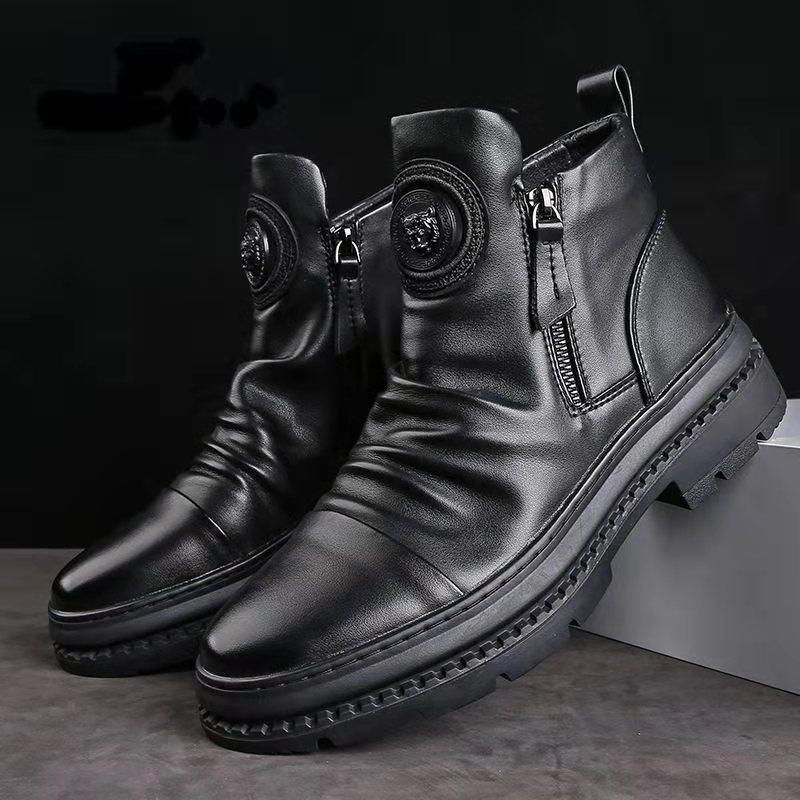 High Top Herrenschuhe Europäische Herrenstiefel Hip Hop Kleid Reißverschlussschuhe Motorradstiefel Herren Freizeitschuhe 40 schwarz