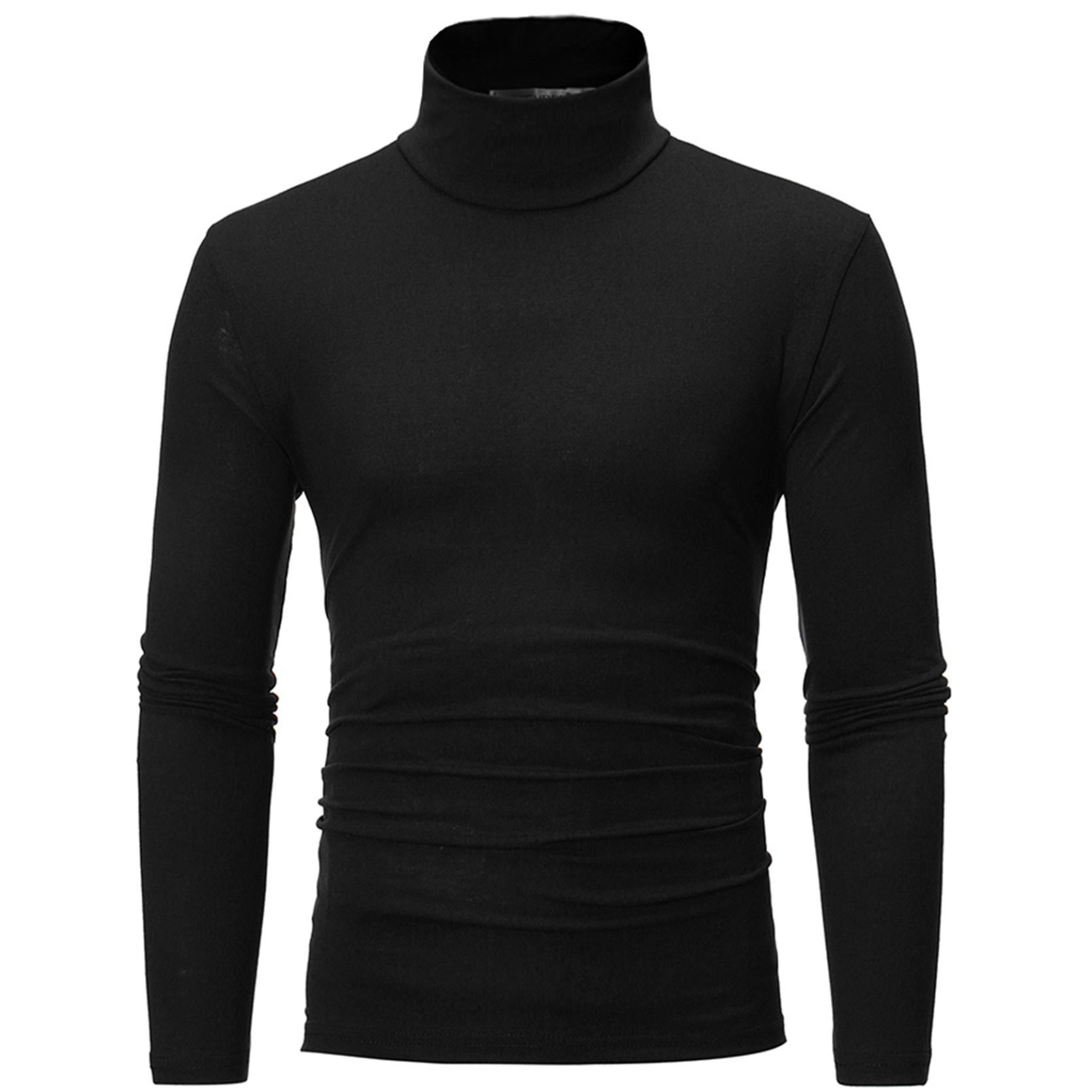 Herren-Pullover mit Rollkragen, schmale Passform, langärmelig, lässig, hoher Kragen, Pullover, Oberteile, Basic-Rollkragenpullover, schmale Passform, T-Shirts L schwarz