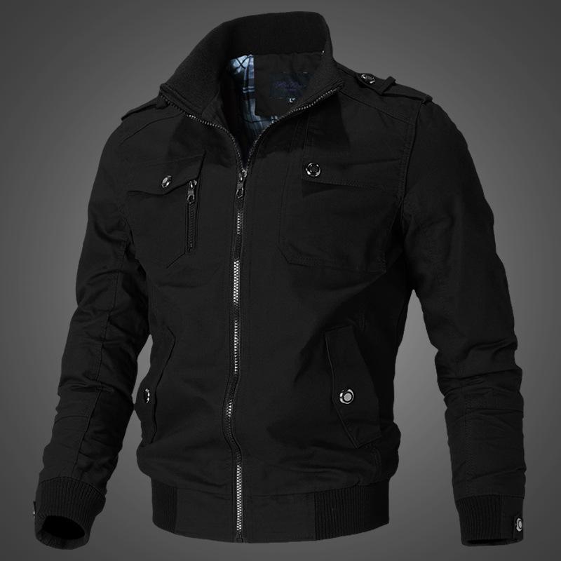 Frühling und Herbst Herren Freizeitjacke Stehkragen Jacke Herren Arbeitskleidung Jacke Baumwolljacke M schwarz
