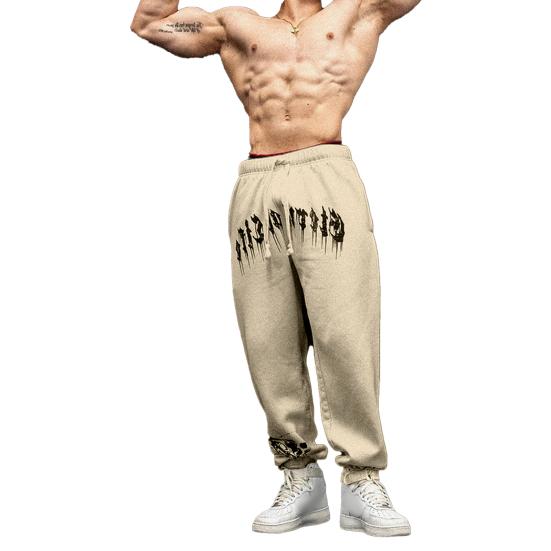 Herren Jogginghose mit Buchstaben-Print, Knöchelband, Kordelzug, elastische Taille, verdickt, lockere Basketball-Jogginghose für draußen, lange Sporthose XL elfenbein