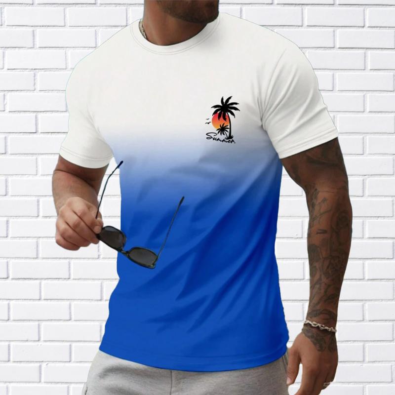Neues Sommer-T-Shirt für Herrenmode mit Strand-Sonnenuntergang-Aufdruck für Herren L navy blau