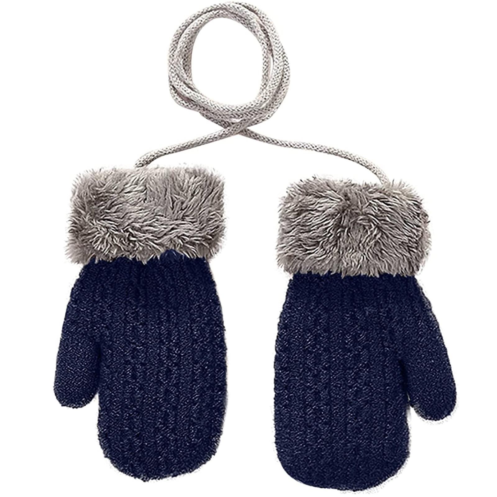 (Beamer)Kleinkind Baby Jungen Mädchen Winter Gestrickte Handschuhe Kinder Cartoon Verdickte Warme Handschuhe One Size blau