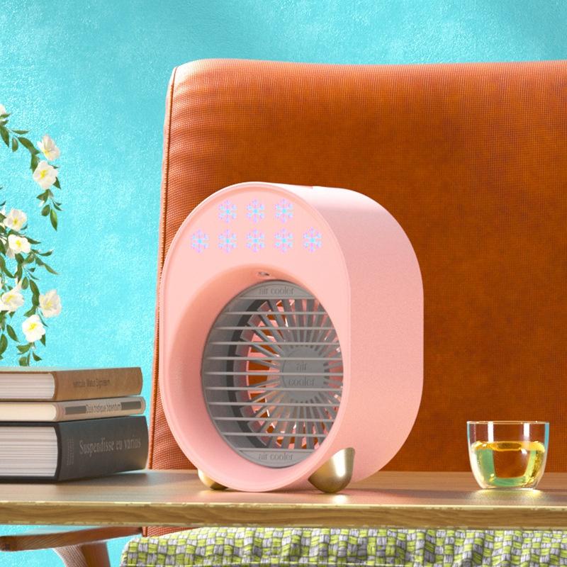 2022 Neue Mini-Luftkühler-Klimaanlage mit starkem kalten Wind und buntem Nachtlicht, Luftkühlung, Ventilator, Klimaanlage, Luftreiniger mit für Büroräume rosa