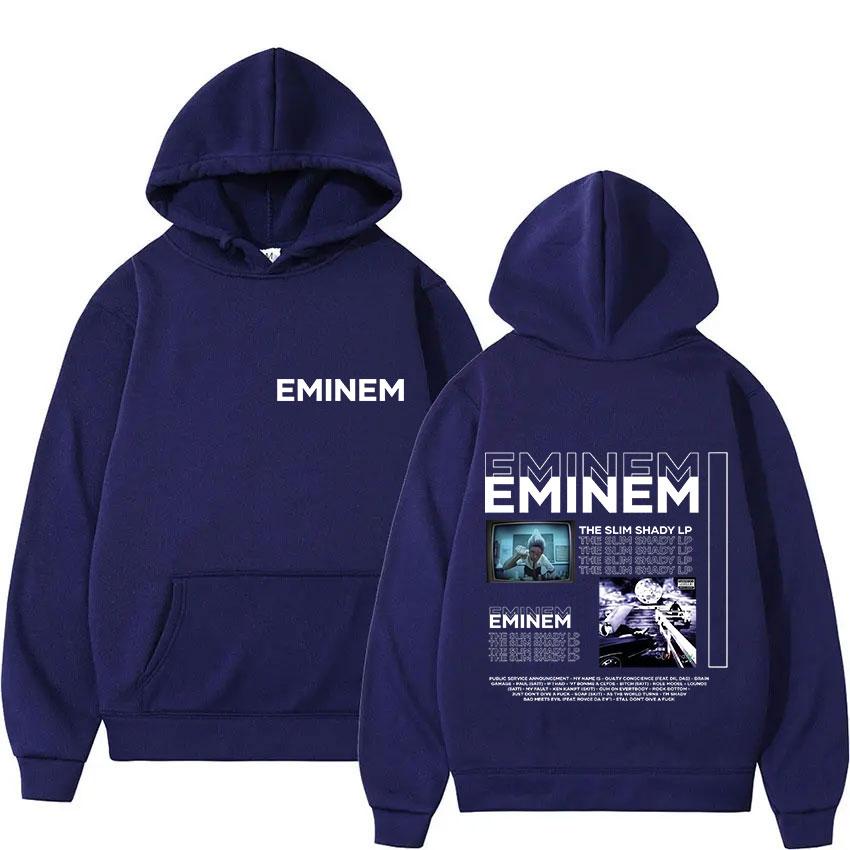 Rapper Eminem The Slim Shady LP Neues Album Merch Hoodie Herren Retro Style Hip Hop Sweatshirt Y2K Popmusik Langarm-Hoodie 2XL dunkelblaue