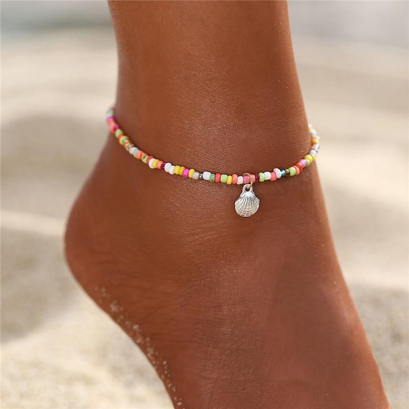 Bohemian Bunte Perlen Fußkettchen Für Frauen Sommer Ozean Strand Handgemachte Schmetterling Shell Knöchel Armband Fuß Bein Schmuck CS1906210425